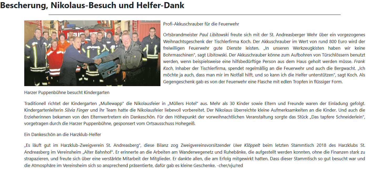 Profischraube für die Feuerwehr St. Andreasberg